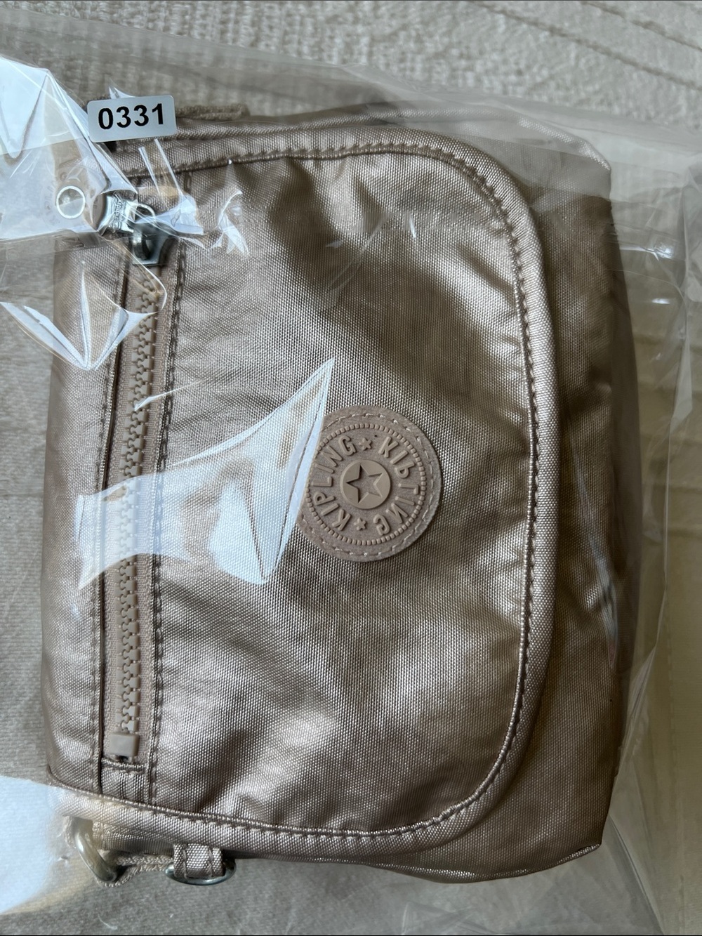 Kipling Metallic Taupe Crossbody Bag with Front Zip Pocket - Picture 13 of 13
